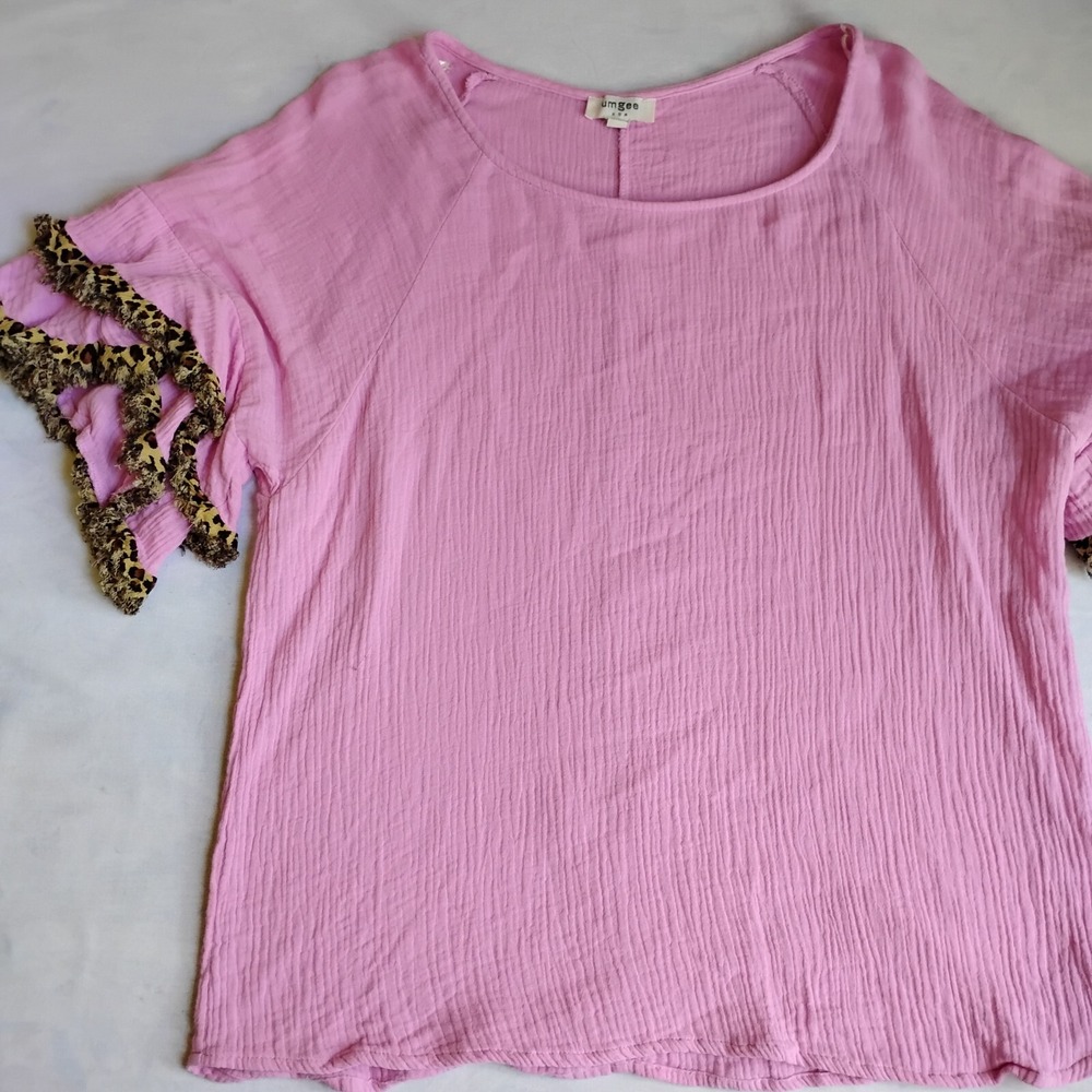 Umgee‎ Top Large Cotton Gauze Animal Print Layered Sleeve Beach Flirty Office - Picture 3 of 13